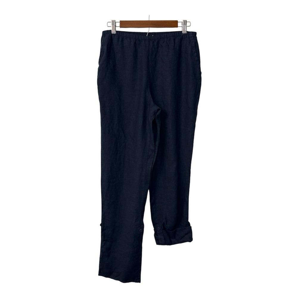 NEW Flax linen convertible roll up pants P 4 6 blue pull on pockets cottagecore